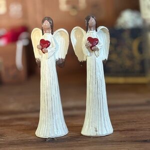 2 Elegant Cream Angel Figurines with Red Hearts by Greenbrier International